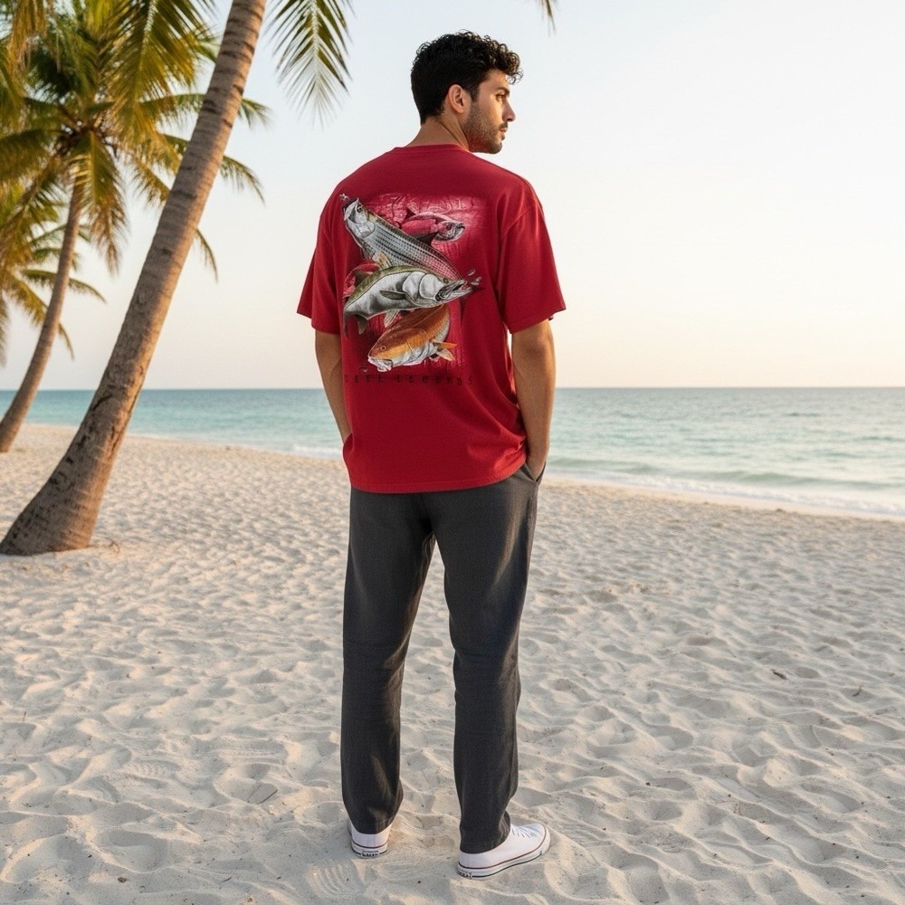 Reel Legends Mens Red Fishing Graphic Pocket T-Shirt Large Tarpon Redfish Snook